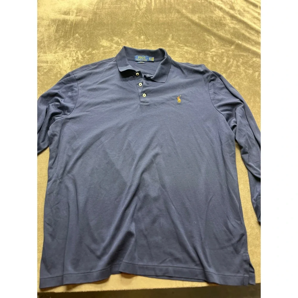 Polo Ralph Lauren Mens XL Navy Blue Long Sleeve Polo Shirt‎ Classic Fit Cotton